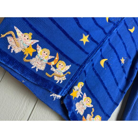 Vintage 90s Celestial Angel Cardigan Sweater Zip Front Stars Moon Large - Picture 3 of 7